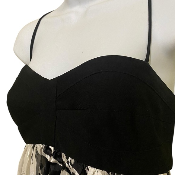 Y2K Babydoll Silk Blend Black White Dress Empire Drop Waist Flowy Lightweight - Picture 4 of 10